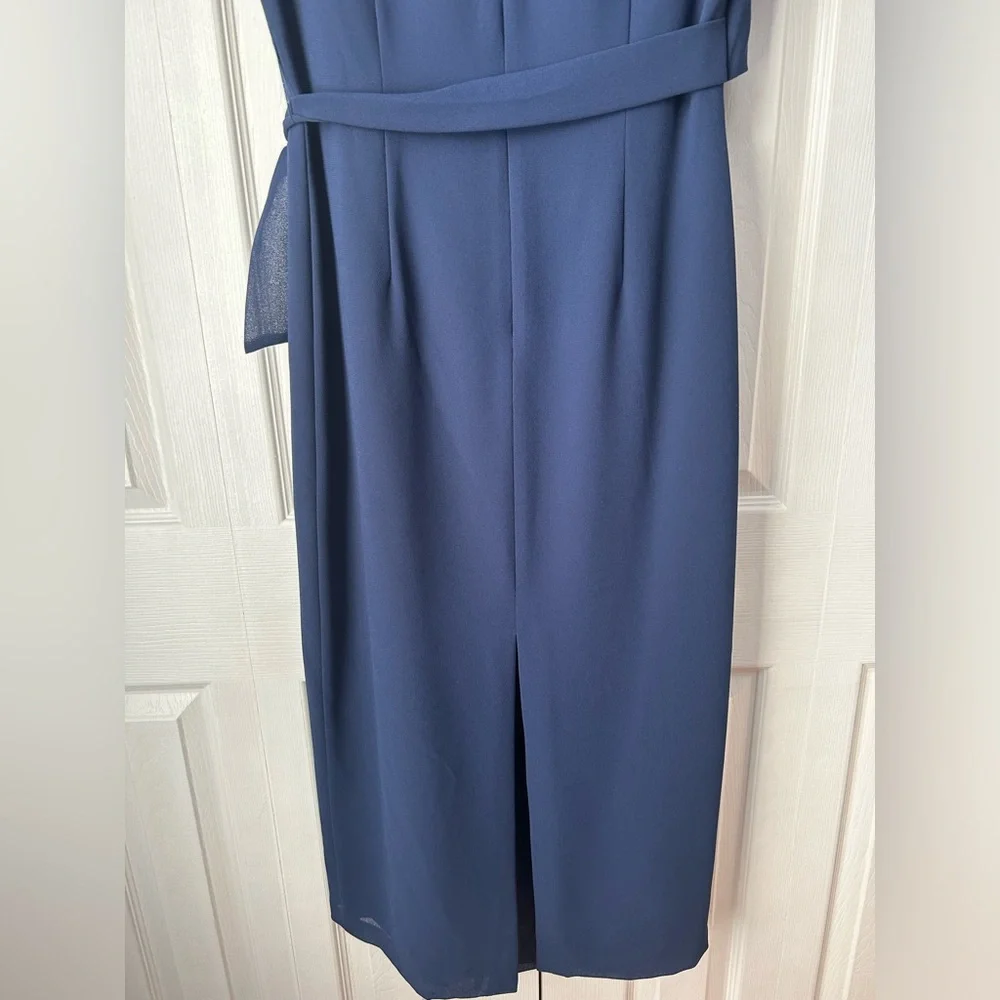 NWT vintage navy blue floral beaded maxi wrap dress - 6 petite